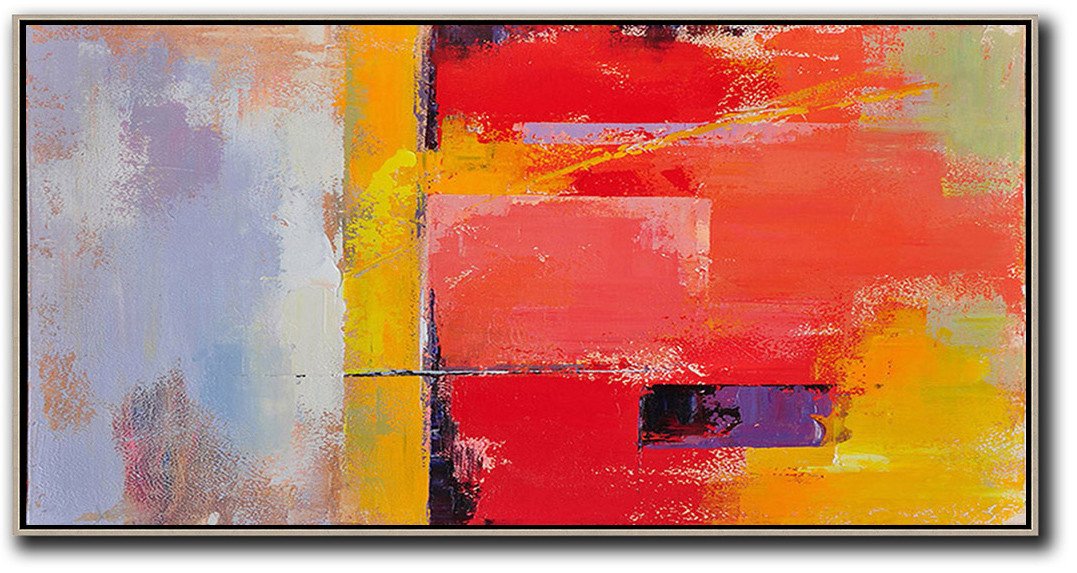 Family Wall Decor,Horizontal Palette Knife Contemporary Art Panoramic Canvas Painting,Giant Wall Decor,Red,Yellow,Purple,Pink.etc